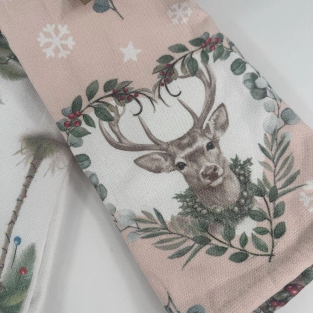 Cupcakes & Cashmere Christmas Deer Kitchen Towels Set of 3 Coastal Cotton NWT - Picture 5 of 15